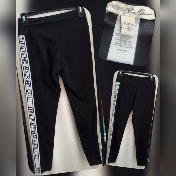 Express Black Leggings with White Text Stripes Size Med - Picture 2 of 3